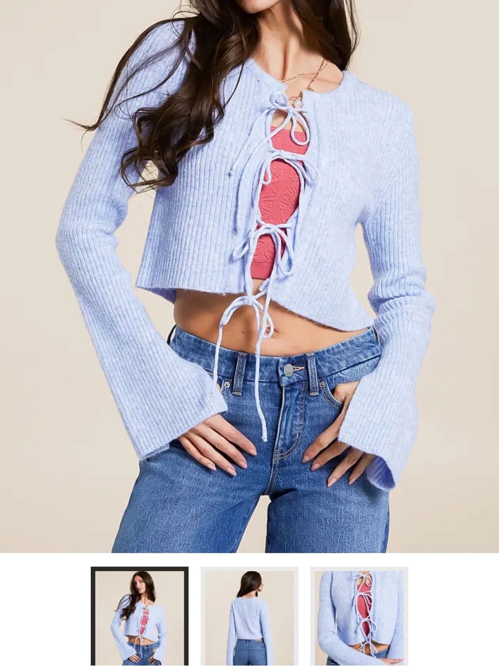 TIC TOC Powder Blue Ribbed Lace-Up Cropped Sweater